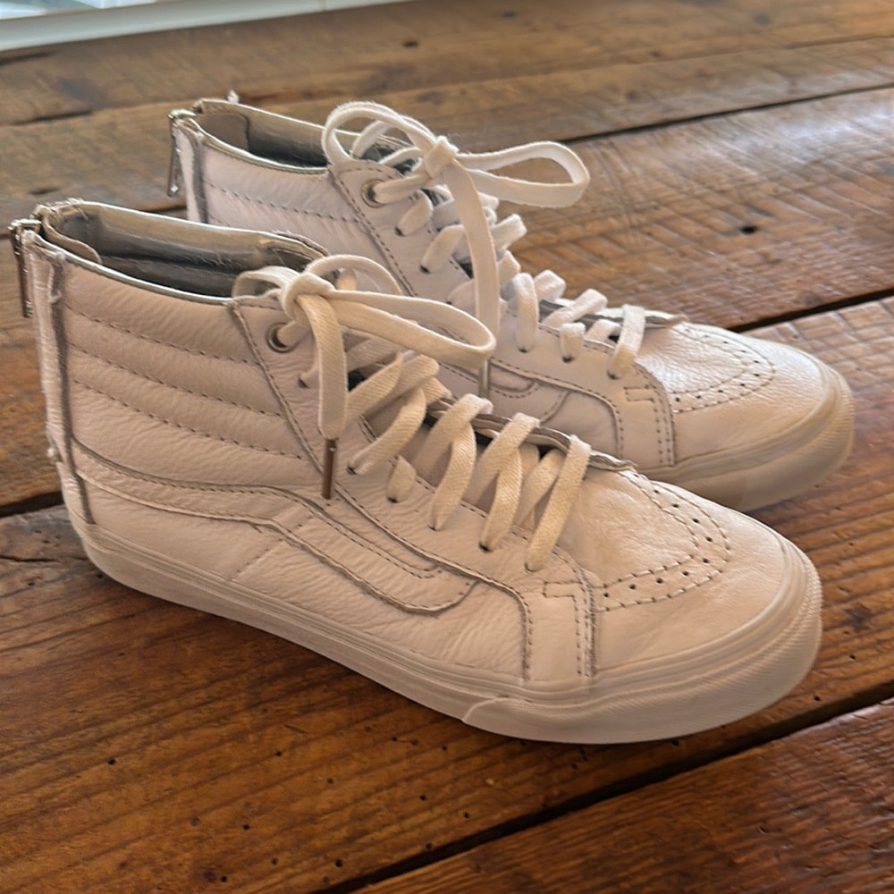 EUC - White Leather Hi-Top Vans Sneakers